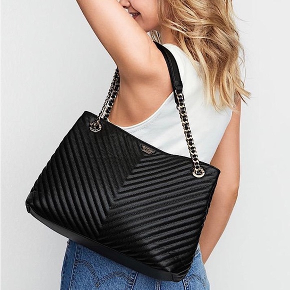 Victoria's Secret Handbags - Victoria's Secret Pebbled V Quilt Shoulder Tote Bag in Black